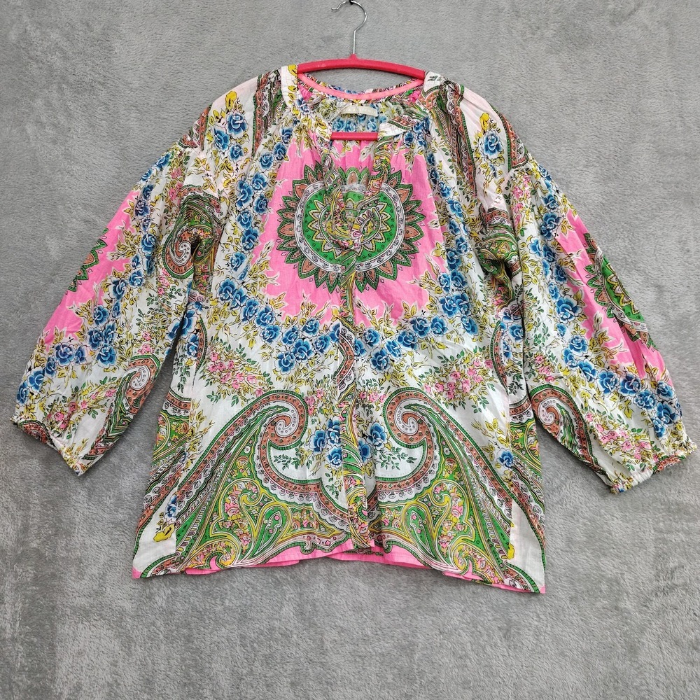 NEW Lola Australia Med Tink Pink Moroccan Floral Print Peasant Blouse Womens‎